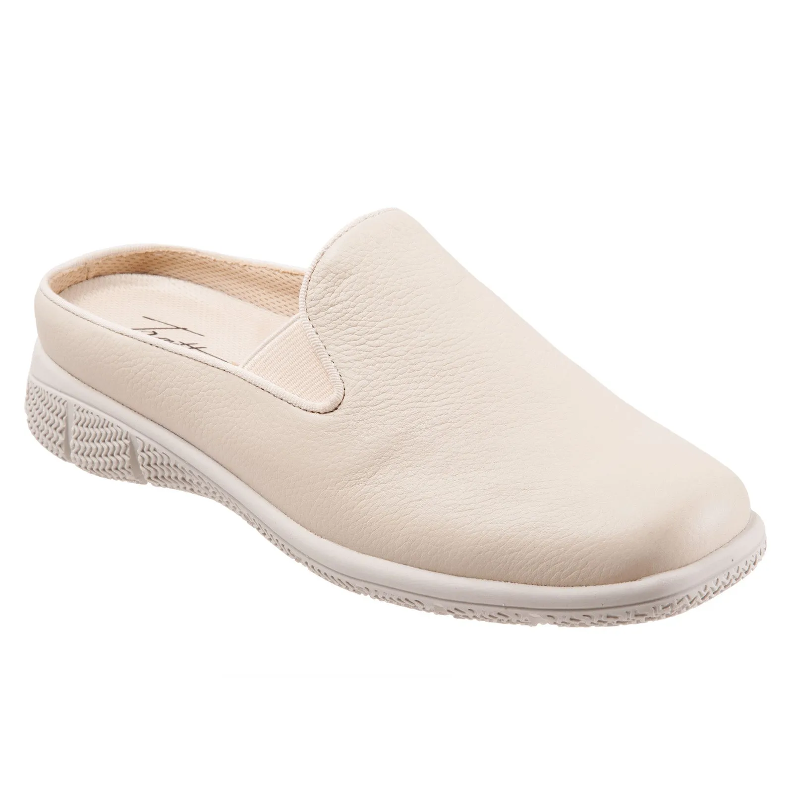 Trotters Uma T2238-126 Womens Beige Leather Slip On Mule Flats Shoes
