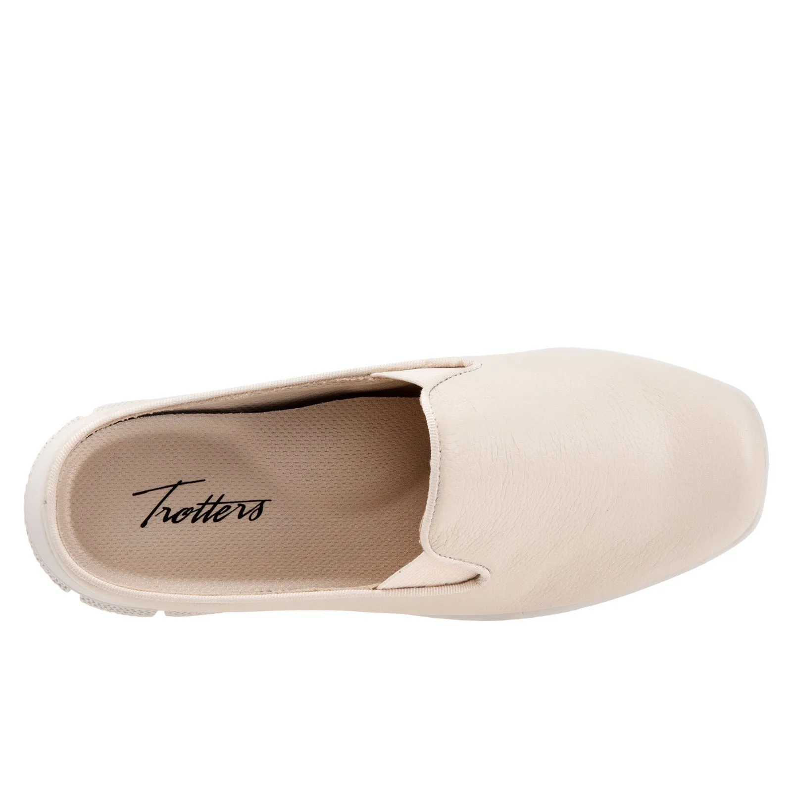 Trotters Uma T2238-126 Womens Beige Leather Slip On Mule Flats Shoes