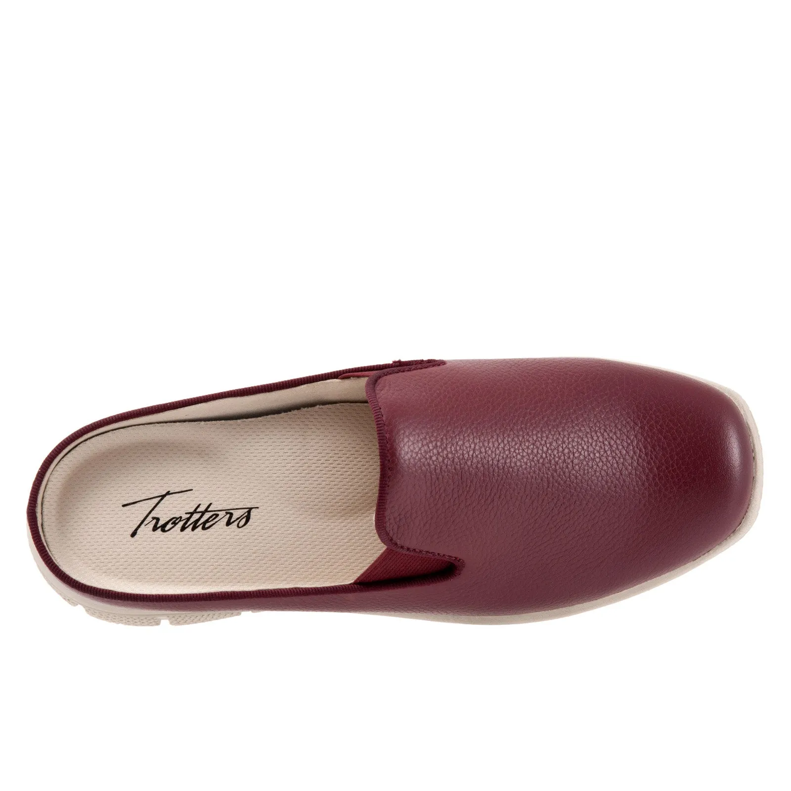 Trotters Uma T2238-641 Womens Burgundy Leather Slip On Mule Flats Shoes