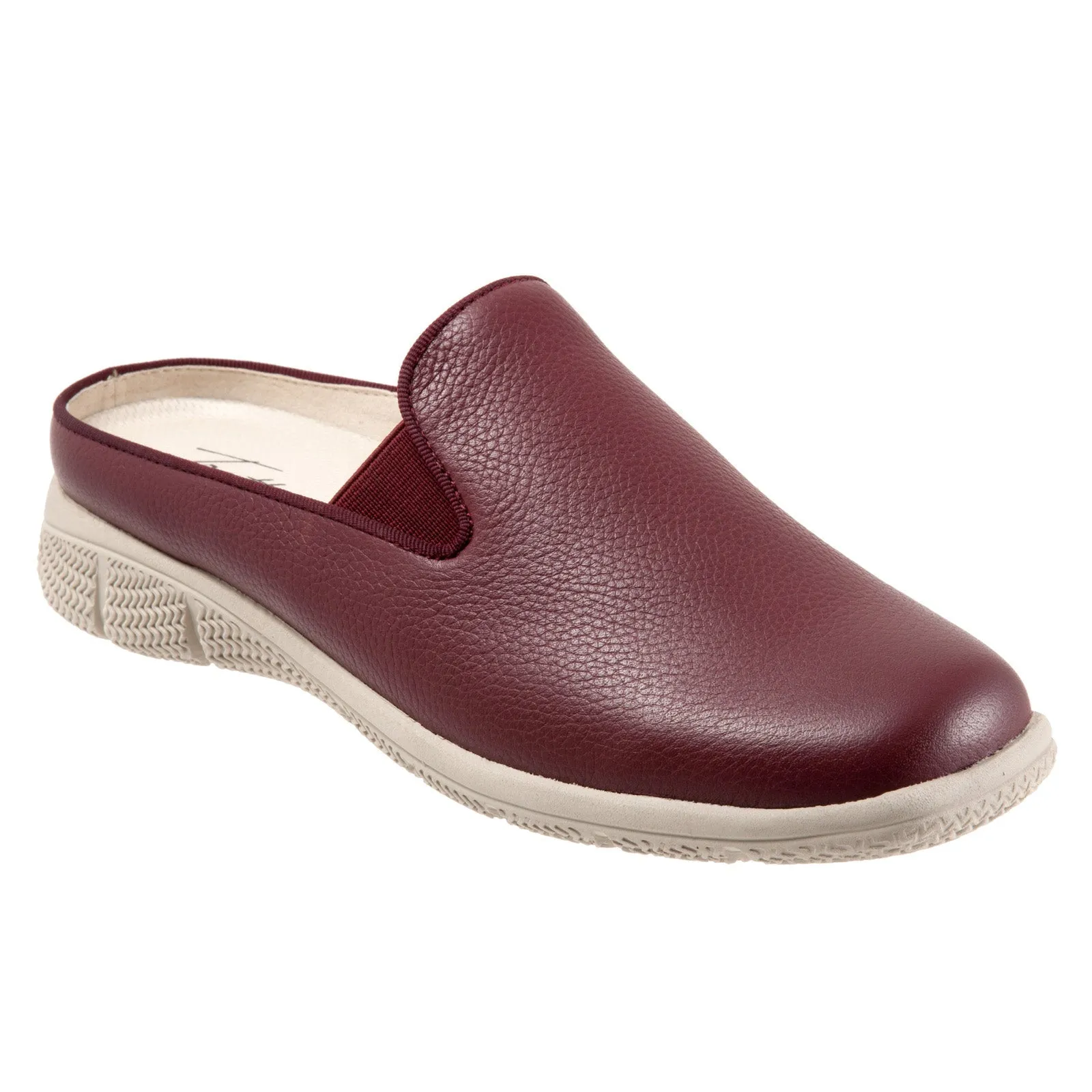 Trotters Uma T2238-641 Womens Burgundy Wide Leather Mule Flats Shoes