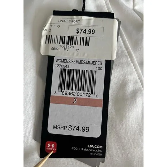 Under Armour Women's White Golf Fitted 9&quot; Shorts Size 2 NWT UPF 30
