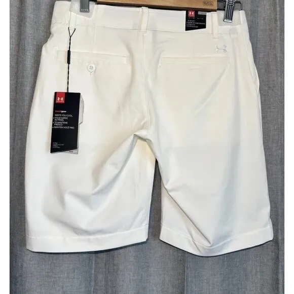Under Armour Women's White Golf Fitted 9&quot; Shorts Size 2 NWT UPF 30