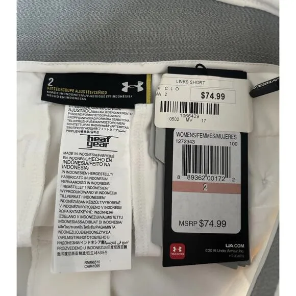 Under Armour Women's White Golf Fitted 9&quot; Shorts Size 2 NWT UPF 30