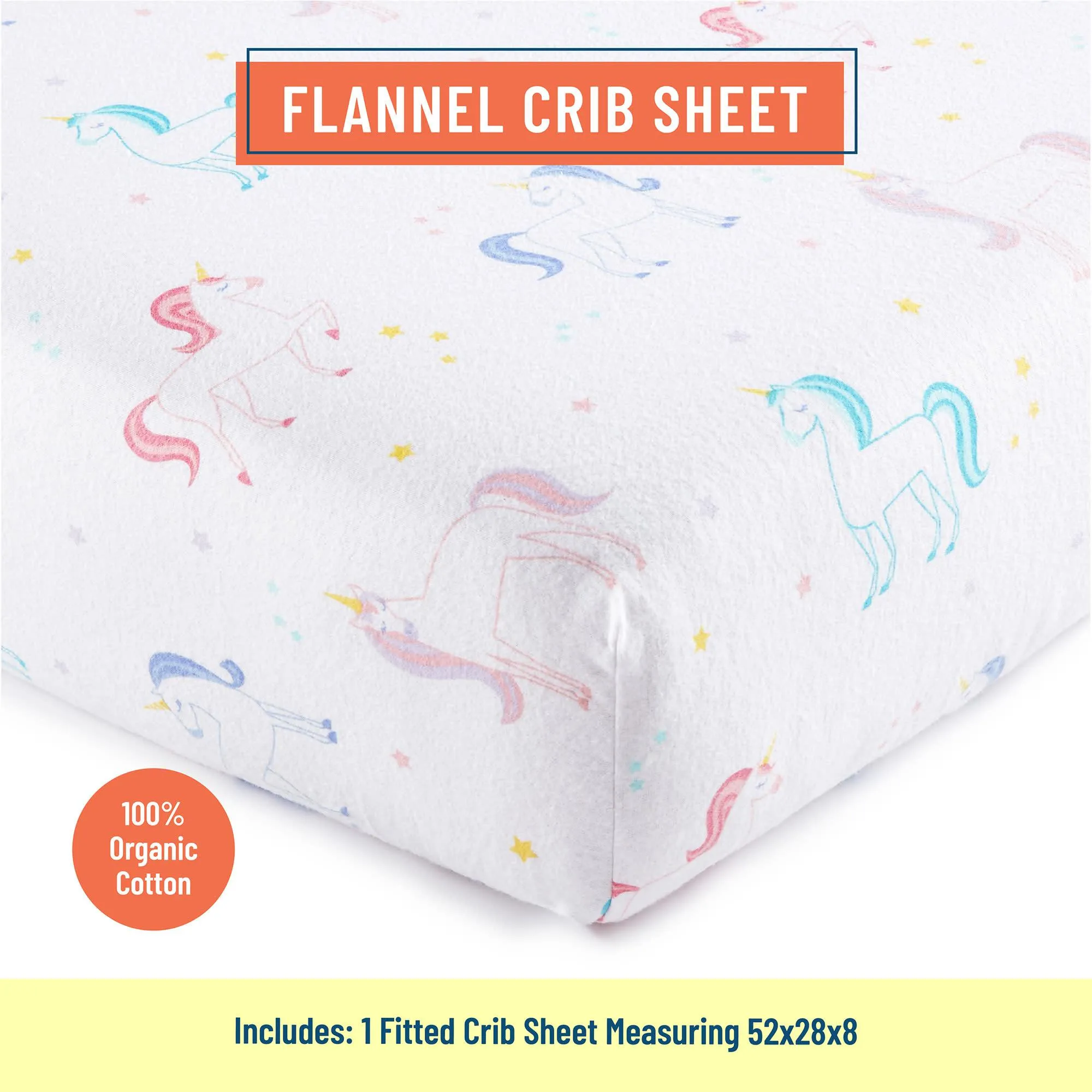 Unicorn 100% Organic Cotton Flannel Fitted Crib Sheet