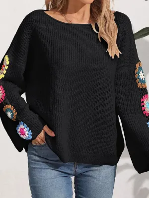 Unishe Crochet Sleeve Sweater Black