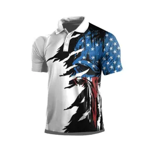 USA FLAG SKULL PRINTED POLO SHIRT