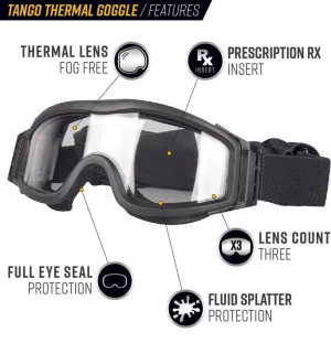 Valken Tango Thermal Goggles with 3 lenses and prescription insert and pouch