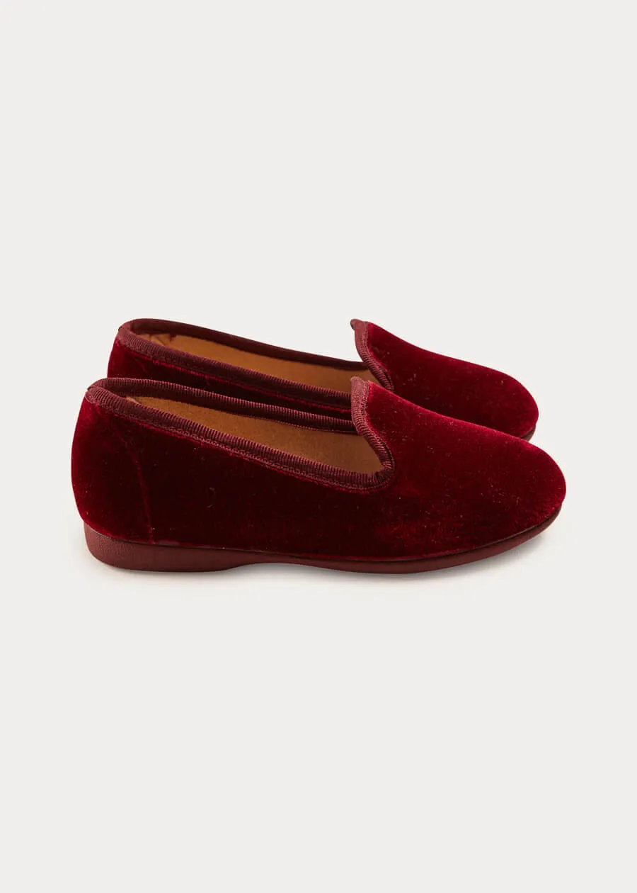 Velvet Slippers In Burgundy (24-34EU)