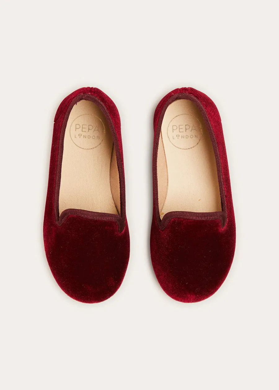 Velvet Slippers In Burgundy (24-34EU)