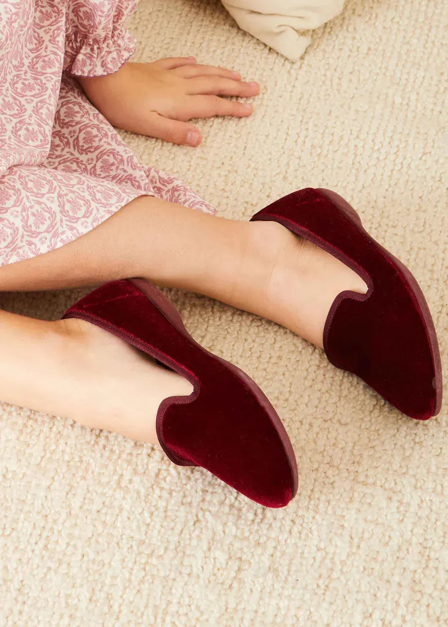 Velvet Slippers In Burgundy (24-34EU)
