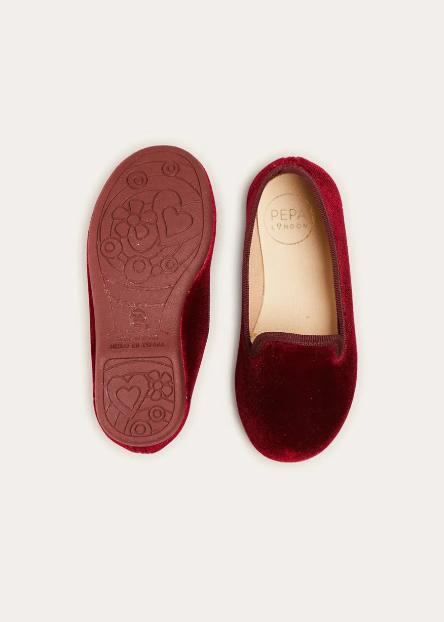 Velvet Slippers In Burgundy (24-34EU)
