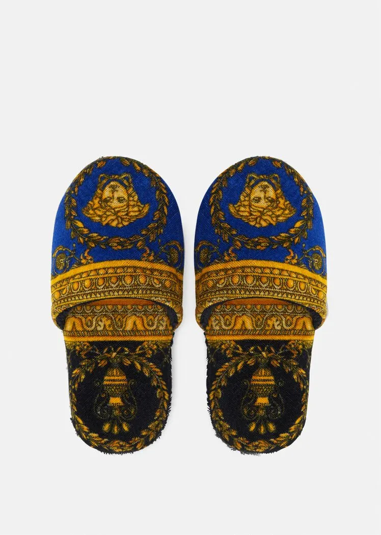 Versace I Heart Baroque  Print Blue Bath Slippers