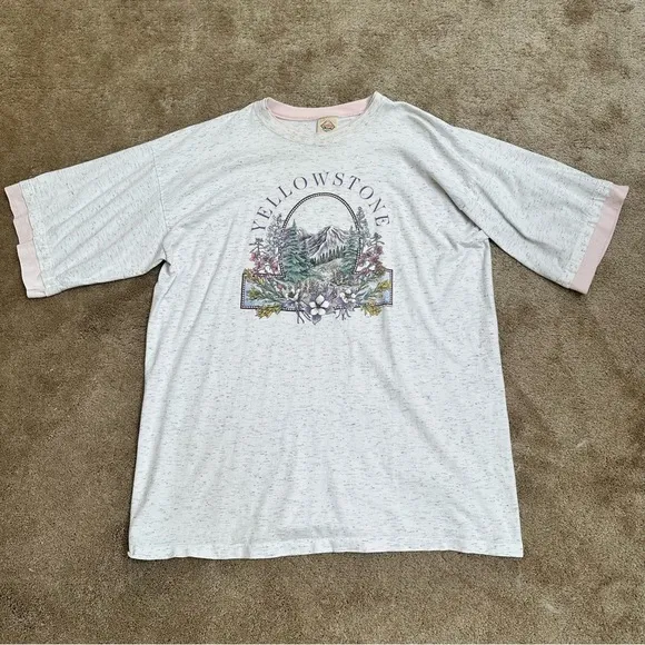 Vintage 90s Yellowstone T-Shirt Dress Sleep Pajama XXL Pink Gray Outdoor Graphic
