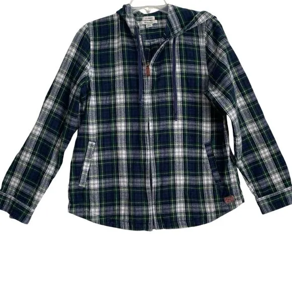 Vintage L.L. Bean Ladie’s Cotton Flannel Chamois Zip-Up Plaid Shirt Jac Size S