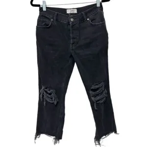 We The Free People Distressed Straight Leg Jeans Black Denim Dark Wash Size 26