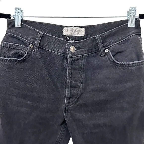 We The Free People Distressed Straight Leg Jeans Black Denim Dark Wash Size 26