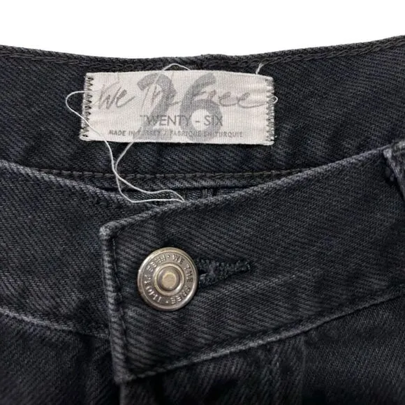 We The Free People Distressed Straight Leg Jeans Black Denim Dark Wash Size 26