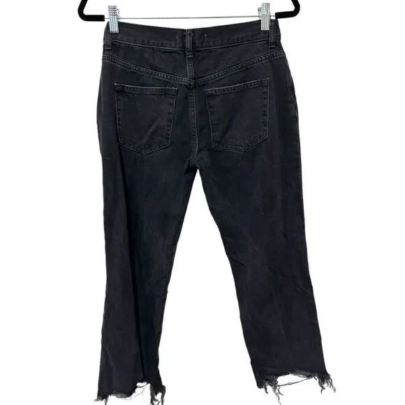 We The Free People Distressed Straight Leg Jeans Black Denim Dark Wash Size 26