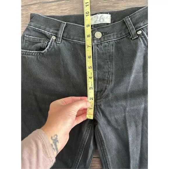 We The Free People Distressed Straight Leg Jeans Black Denim Dark Wash Size 26