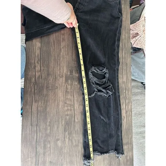We The Free People Distressed Straight Leg Jeans Black Denim Dark Wash Size 26