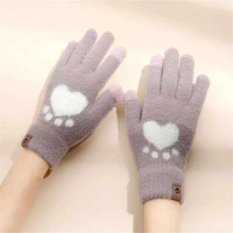 Women  Fashion Girls Cat Claw Paw Plush Mittens Warm Soft Plush Winter Gloves