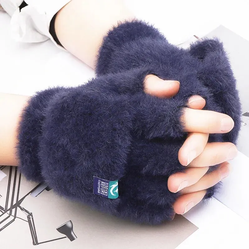 Women  Fashion Girls Cat Claw Paw Plush Mittens Warm Soft Plush Winter Gloves