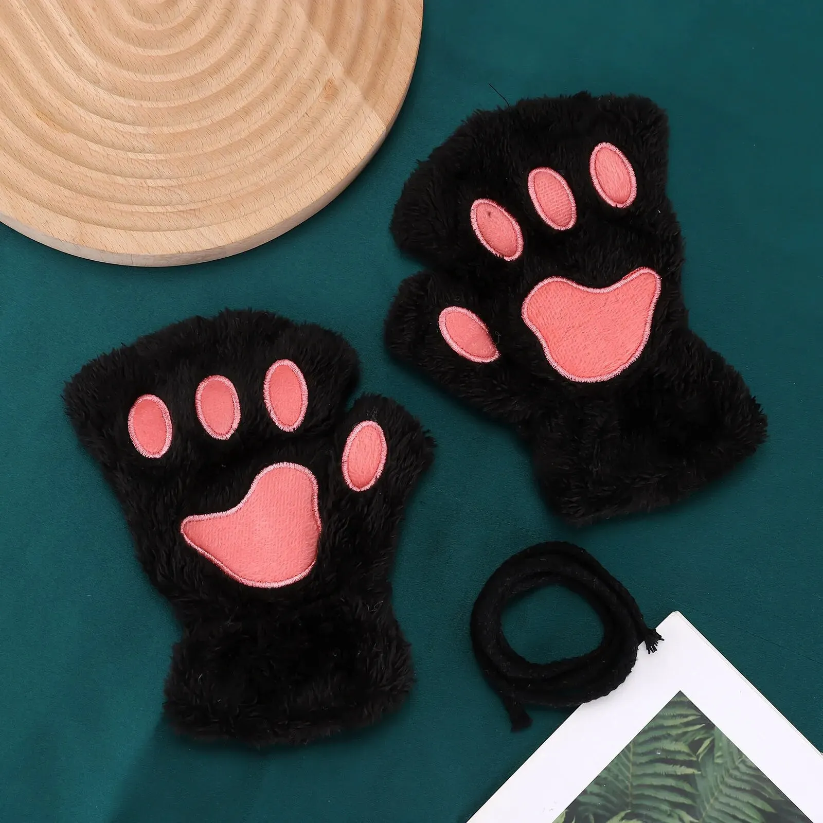 Women  Fashion Girls Cat Claw Paw Plush Mittens Warm Soft Plush Winter Gloves