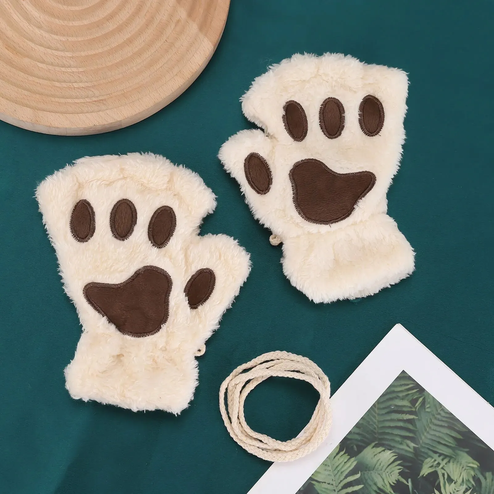 Women  Fashion Girls Cat Claw Paw Plush Mittens Warm Soft Plush Winter Gloves