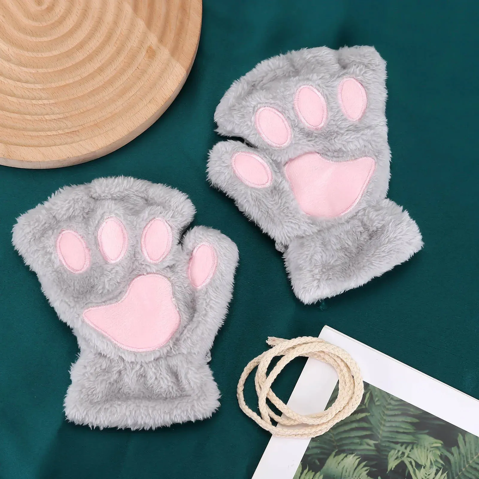 Women  Fashion Girls Cat Claw Paw Plush Mittens Warm Soft Plush Winter Gloves