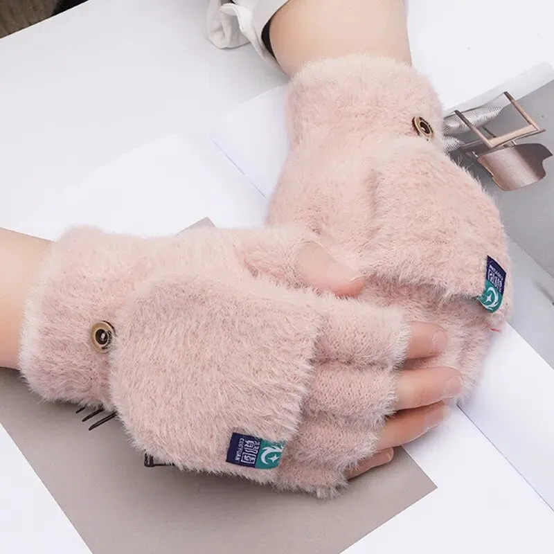 Women  Fashion Girls Cat Claw Paw Plush Mittens Warm Soft Plush Winter Gloves