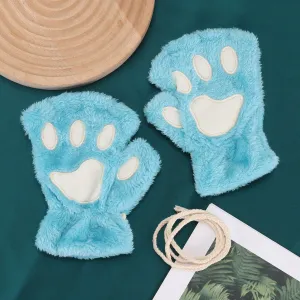 Women  Fashion Girls Cat Claw Paw Plush Mittens Warm Soft Plush Winter Gloves