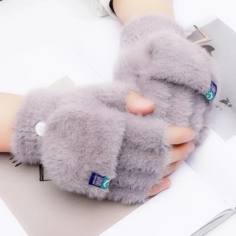 Women  Fashion Girls Cat Claw Paw Plush Mittens Warm Soft Plush Winter Gloves