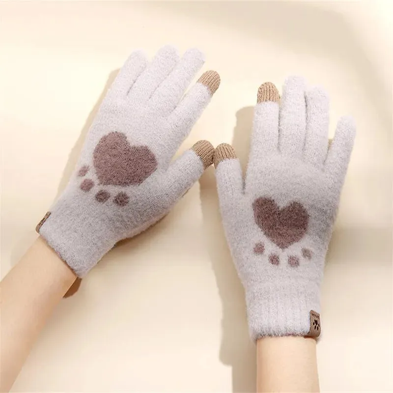 Women  Fashion Girls Cat Claw Paw Plush Mittens Warm Soft Plush Winter Gloves
