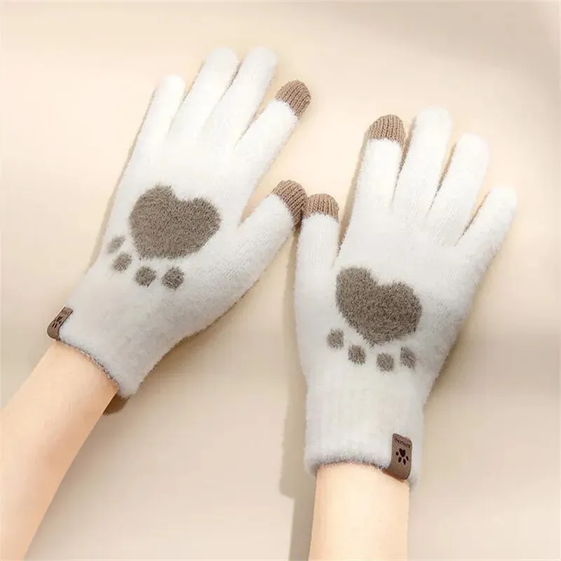 Women  Fashion Girls Cat Claw Paw Plush Mittens Warm Soft Plush Winter Gloves