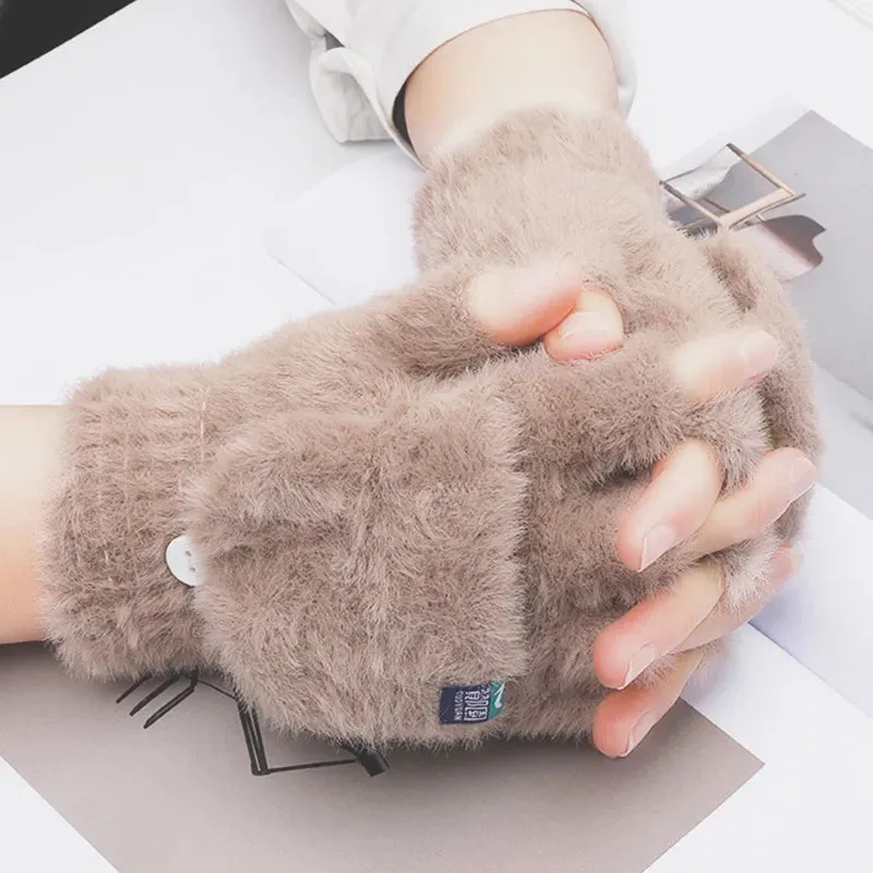 Women  Fashion Girls Cat Claw Paw Plush Mittens Warm Soft Plush Winter Gloves