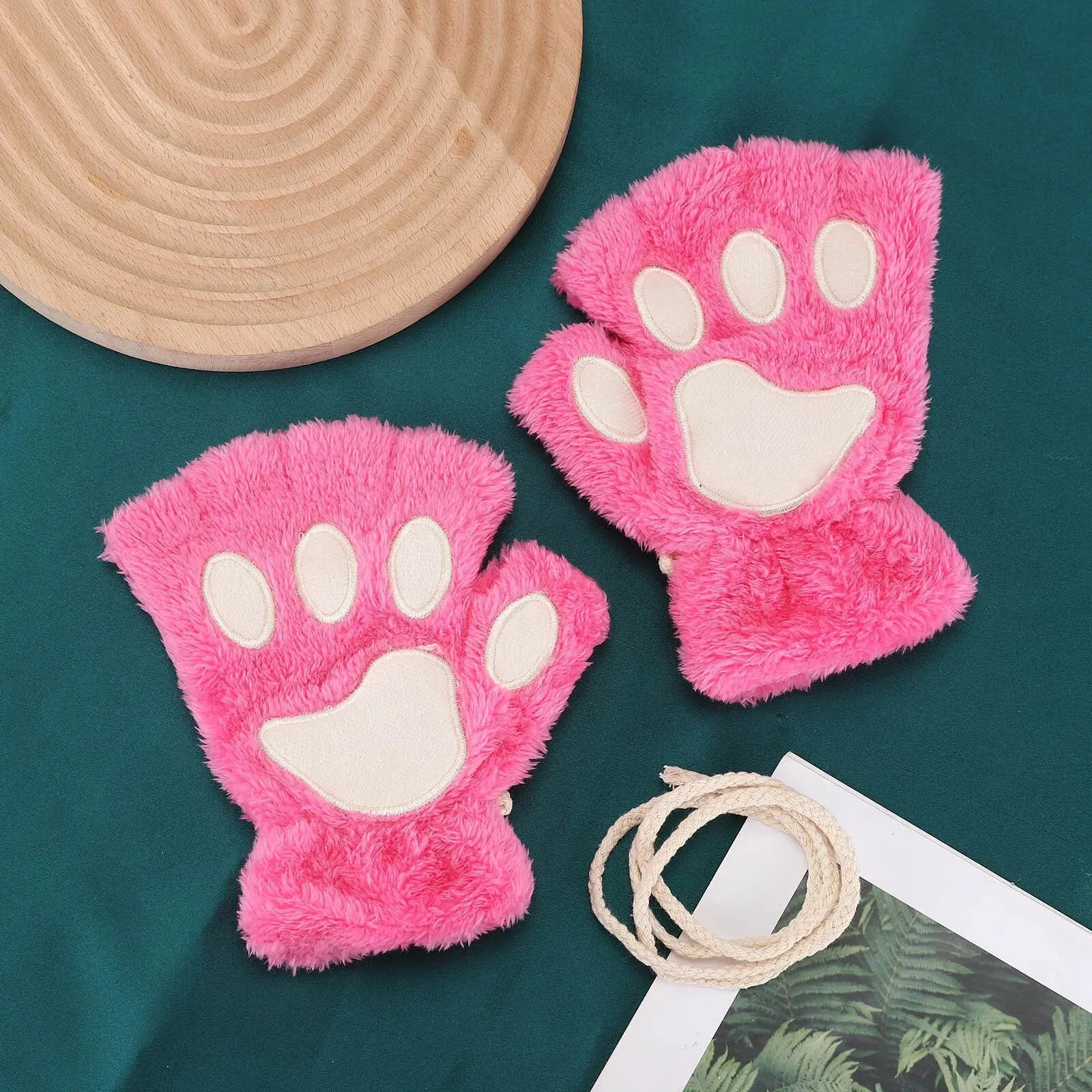Women  Fashion Girls Cat Claw Paw Plush Mittens Warm Soft Plush Winter Gloves