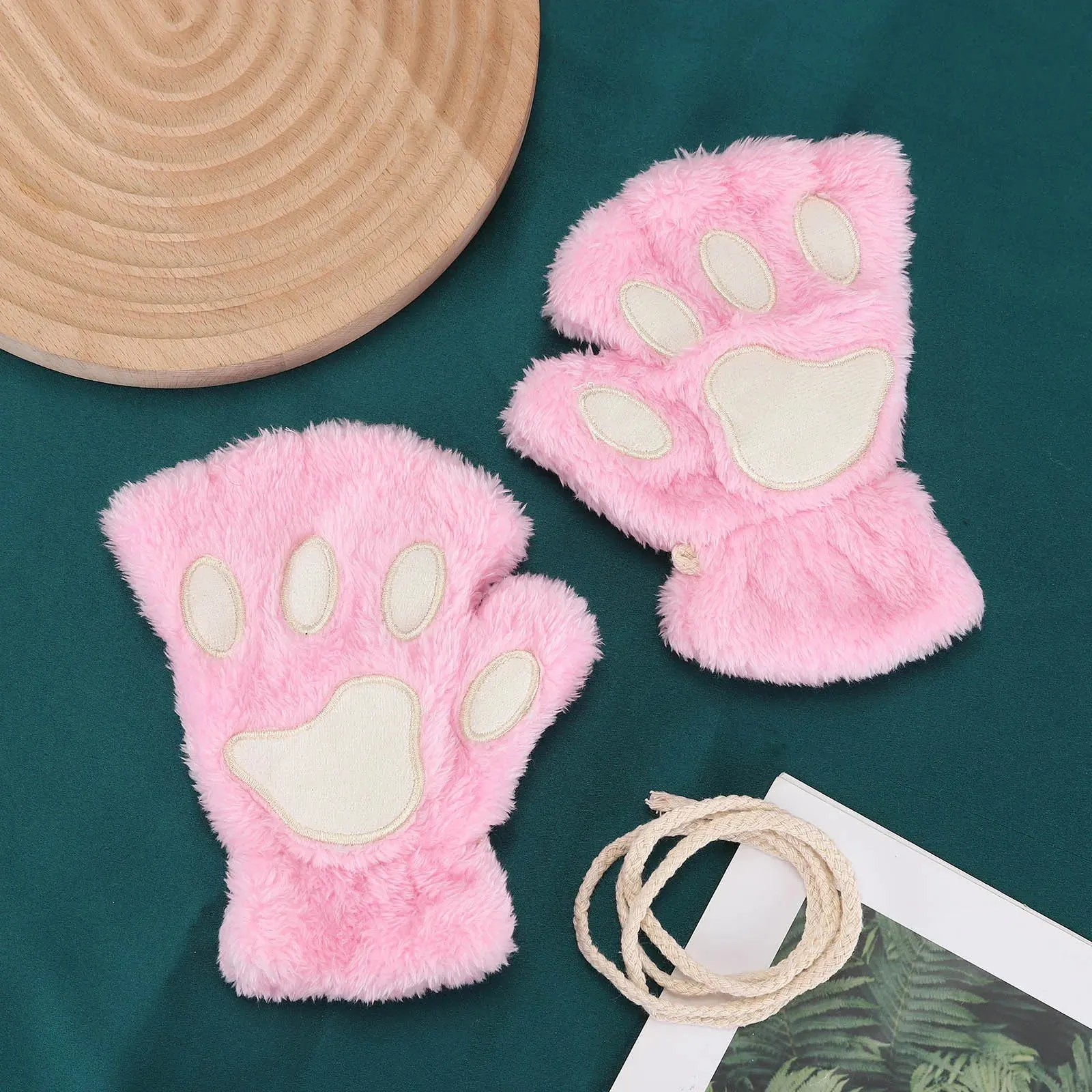 Women  Fashion Girls Cat Claw Paw Plush Mittens Warm Soft Plush Winter Gloves