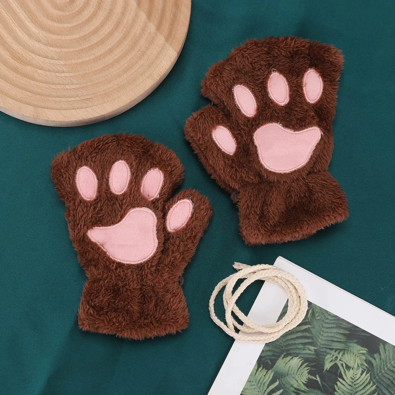 Women  Fashion Girls Cat Claw Paw Plush Mittens Warm Soft Plush Winter Gloves