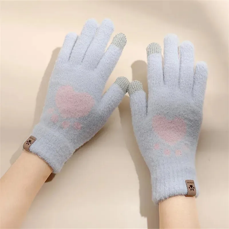 Women  Fashion Girls Cat Claw Paw Plush Mittens Warm Soft Plush Winter Gloves