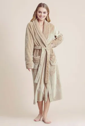 Women Plush Shawl Collar Robe, Luxury & Comfort, Lightweight & Soft, (Taupe)