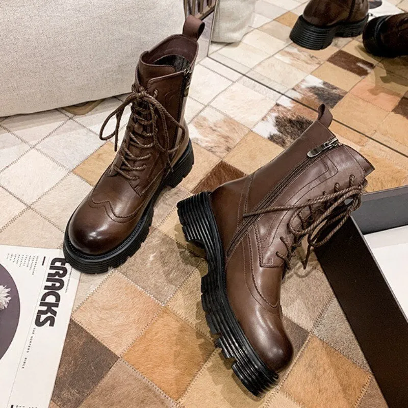 Women Winter Fleece Lining Warm Moto Biker Ankle Boots