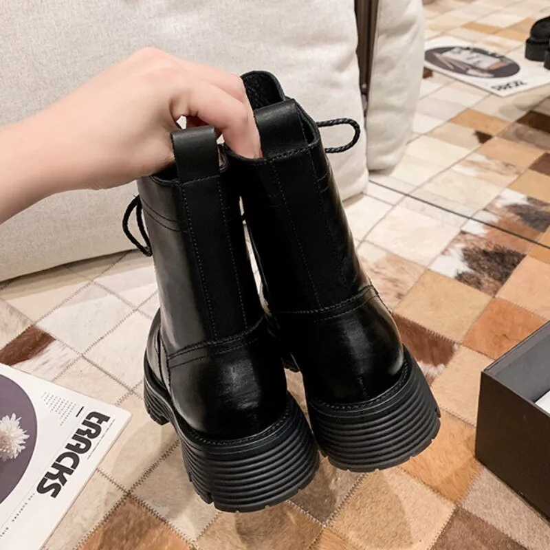 Women Winter Fleece Lining Warm Moto Biker Ankle Boots