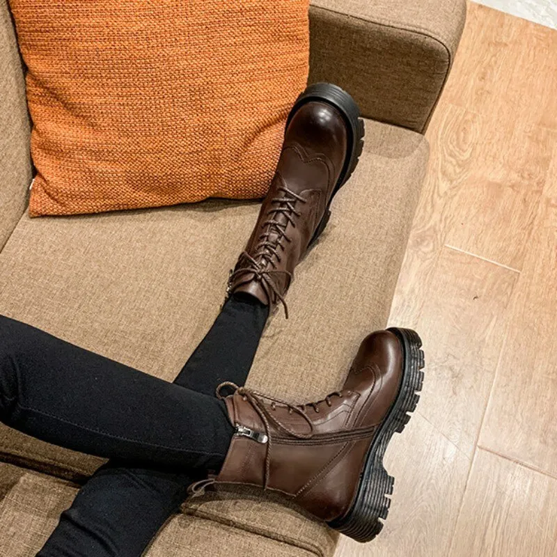 Women Winter Fleece Lining Warm Moto Biker Ankle Boots