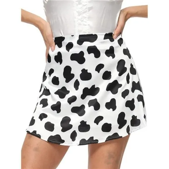 Women's Casual Floral Print Satin Silk High Waist Zipper Mini Short Skirt