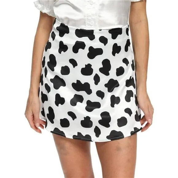 Women's Casual Floral Print Satin Silk High Waist Zipper Mini Short Skirt
