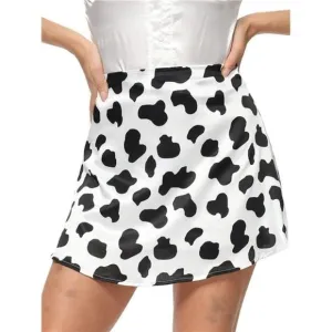 Women's Casual Floral Print Satin Silk High Waist Zipper Mini Short Skirt