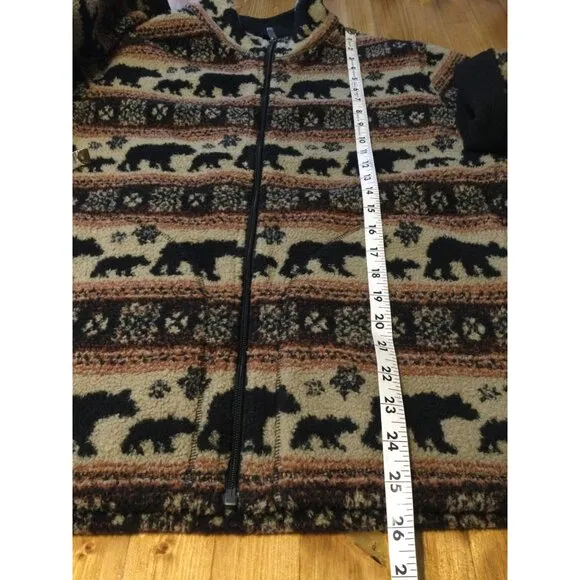 Woolrich Womens Bear Stripe Fleece Zip Up Jacket Size XL All Over Pattern Nature