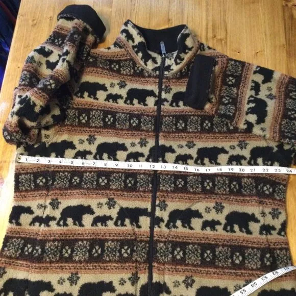 Woolrich Womens Bear Stripe Fleece Zip Up Jacket Size XL All Over Pattern Nature